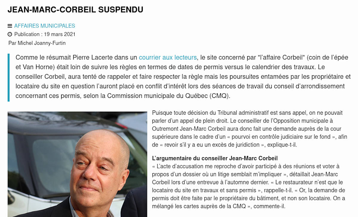 Jean-Marc Corbeil suspendu (capture d'écran)